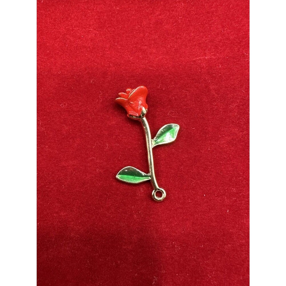 Romantic Cute Gold Tone Enamel Rose Spring Flower Pendant Bracelet Charm Set